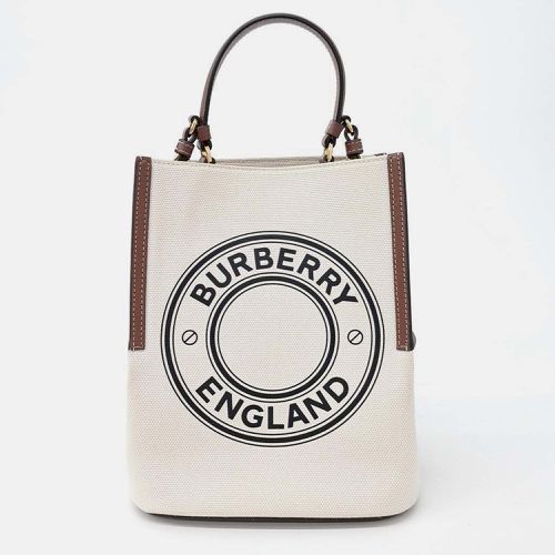 Ivory Canvas Cotton Small Peggy Bucket Bag - Burberry - Modalova