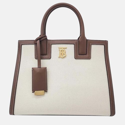 Burberry Ivory/Brown Leather and Canvas Mini Frances Tote Bag - Burberry - Modalova