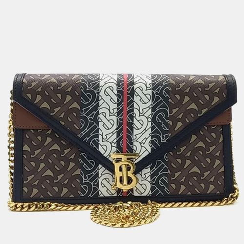 Burberry Brown Monogram E-Canvas Small TB Envelope Chain Clutch - Burberry - Modalova