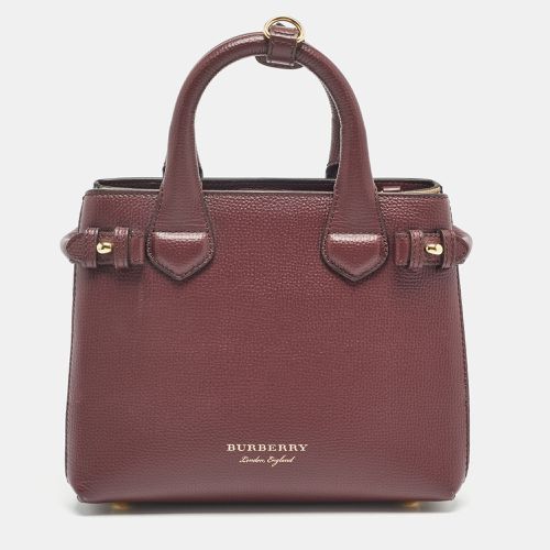 Burberry Burgundy/Beige House Check Fabric and Leather Mini Banner Tote - Burberry - Modalova