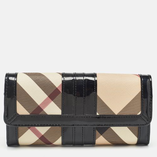 Burberry Black Beige Patent Leather and Coated Canvas Penrose Flap Wallet - Burberry - Modalova