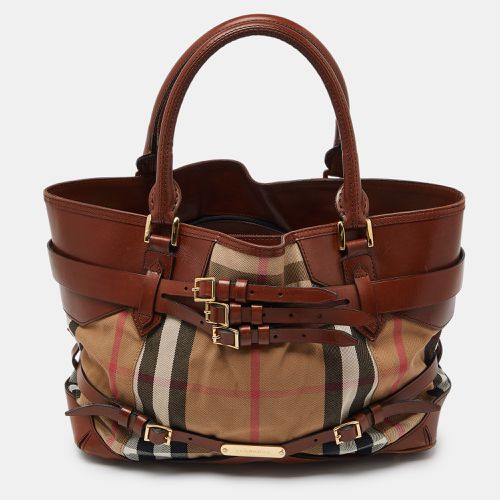 Burberry Beige/Brown House Check Canvas and Leather Medium Bridle Lynher Tote - Burberry - Modalova