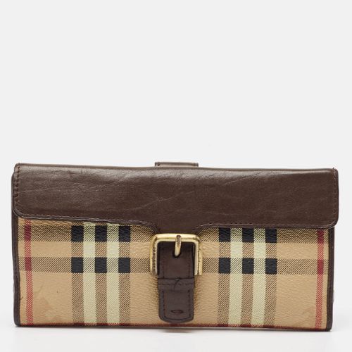 Burberry Brown/Beige Haymarket PVC and Leather Buckle Flap Continental Wallet - Burberry - Modalova