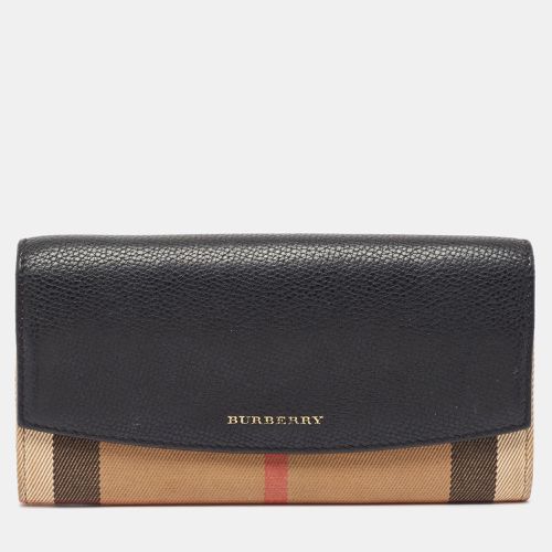 Burberry Black/Beige House Check Canvas and Leather Flap Continental Wallet - Burberry - Modalova