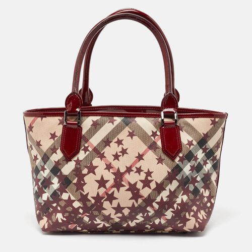 Burberry Burgundy/Beige Nova Stars Printed PVC and Patent Leather Nickie Tote - Burberry - Modalova