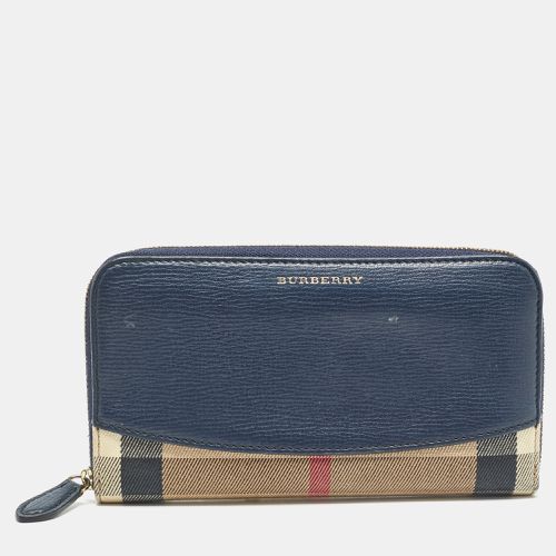 Burberry Navy Blue/Beige House Check Canvas and Leather Zip Continental Wallet - Burberry - Modalova