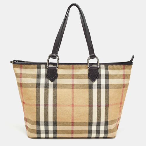 Black House Check Shimmer Fabric and Leather Nickie Tote - Burberry - Modalova