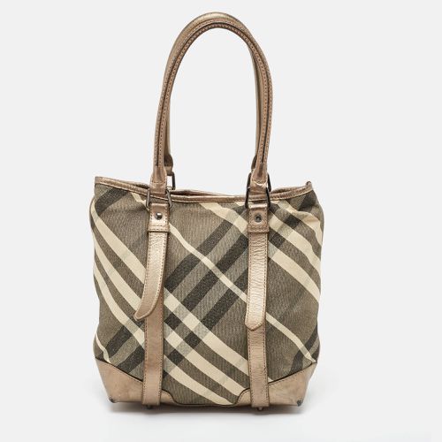 Burberry Metallic Beat Check Shimmer Canvas and Leather Snap Tote - Burberry - Modalova