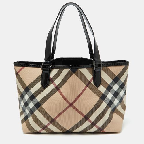 Burberry Beige/Black Supernova Check Coated Canvas and Patent Leather Nickie Tote - Burberry - Modalova