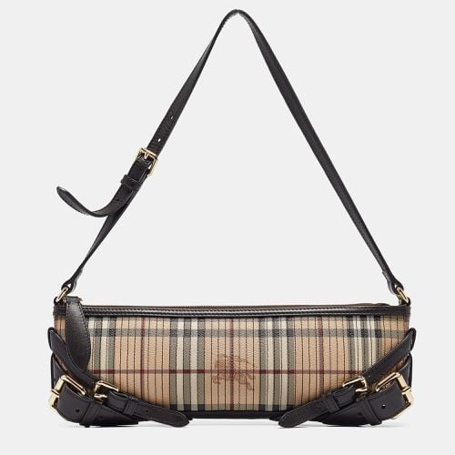 Burberry Brown/Beige Haymarket Coated Canvas and Leather Stipe Long Shoulder Bag - Burberry - Modalova