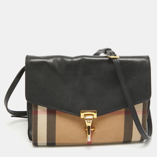 Burberry Black/Beige House Check Fabric and Leather Small Macken Crossbody Bag - Burberry - Modalova