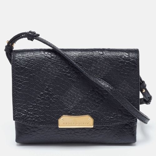 Burberry Black Embossed Check Leather Small Langley Crossbody Bag - Burberry - Modalova