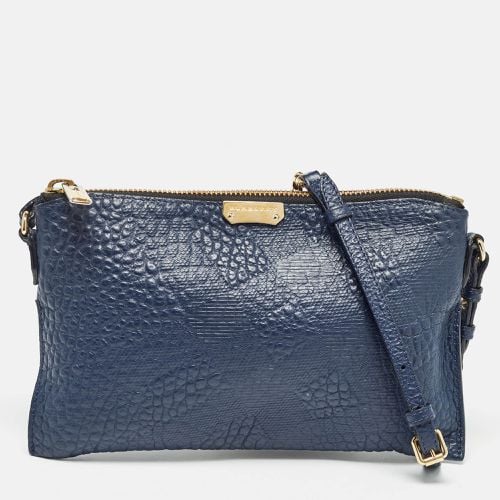 Burberry Navy Blue Grain Check Embossed Leather Peyton Crossbody Bag - Burberry - Modalova