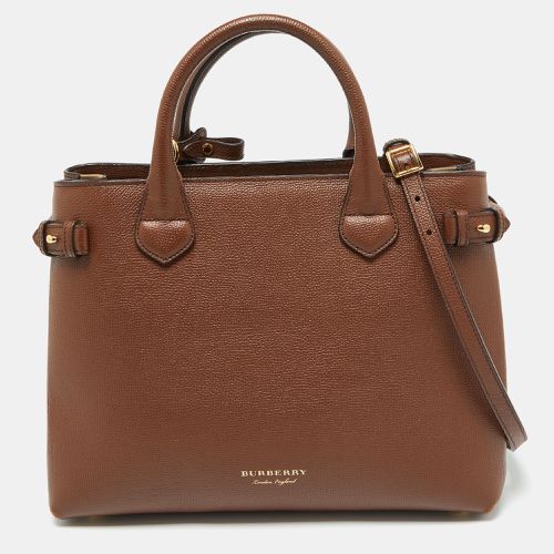 Burberry Brown Leather and House Check Fabric Medium Banner Tote - Burberry - Modalova