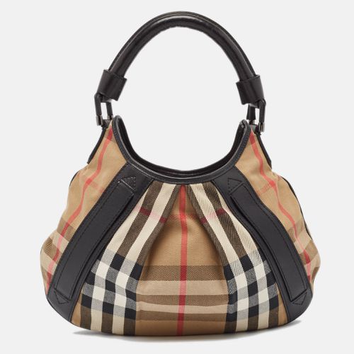 Burberry Black/Beige House Check Canvas and Leather Phoebe Hobo - Burberry - Modalova