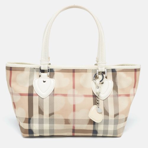 Burberry White/Beige House Check PVC and Patent Leather Heart Tote - Burberry - Modalova