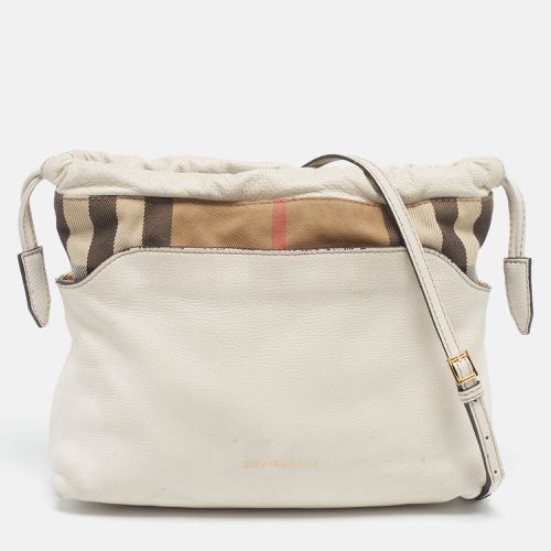 Burberry White/Beige Leather and House Check Canvas Little Crush Crossbody Bag - Burberry - Modalova