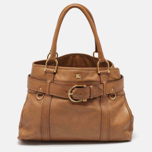 Burberry Brown Leather Double Handle Tote - Burberry - Modalova