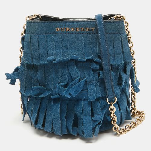 Burberry Blue Suede Mini Fringe Bucket Bag - Burberry - Modalova