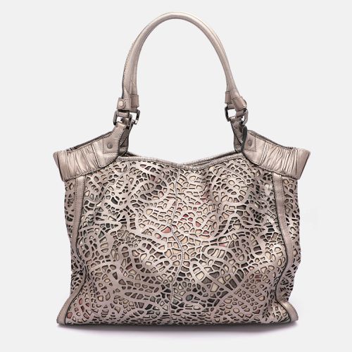 Burberry Metallic Taupe Laser Cut Leather and Coated Canvas Tote - Burberry - Modalova