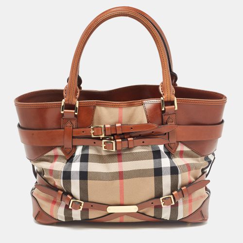 Burberry Brown/Beige House Check Canvas and Leather Medium Bridle Lynher Tote - Burberry - Modalova