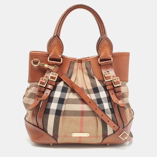 Burberry Brown House Check Fabric and Leather Bridle Tote - Burberry - Modalova