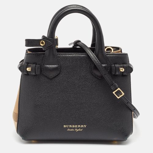 Burberry Black/Beige House Check Fabric and Leather Mini Banner Tote - Burberry - Modalova