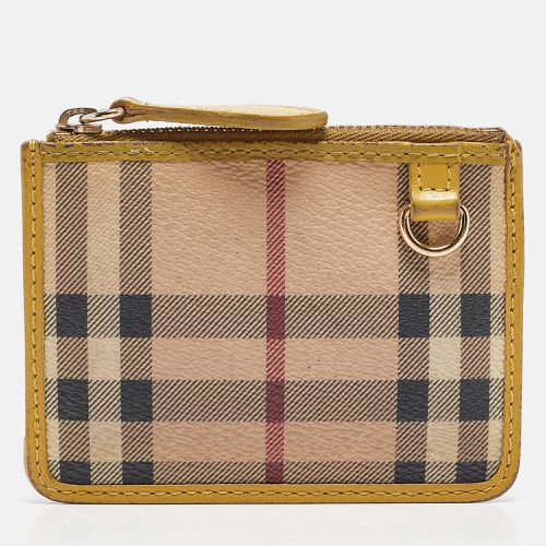 Burberry Beige/Yellow House Check PVC and Leather Zip Card Holder - Burberry - Modalova