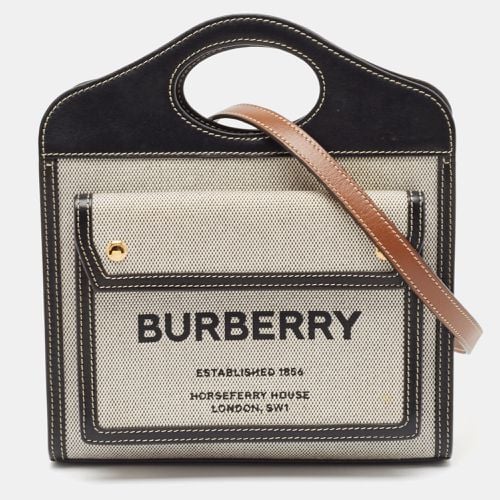 Burberry Black/Grey Leather and Canvas Mini Pocket Tote - Burberry - Modalova