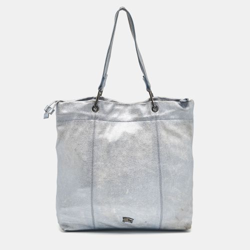 Burberry Metallic Blue Leather Elmgate Tote - Burberry - Modalova