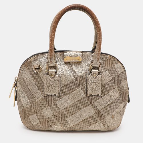 Burberry Gold Heritage Grain Check Embossed Leather Orchard Bowling Bag - Burberry - Modalova