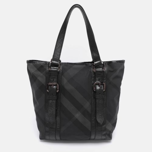 Burberry Black Nova Check Nylon And Patent Leather Small Lowry Tote - Burberry - Modalova