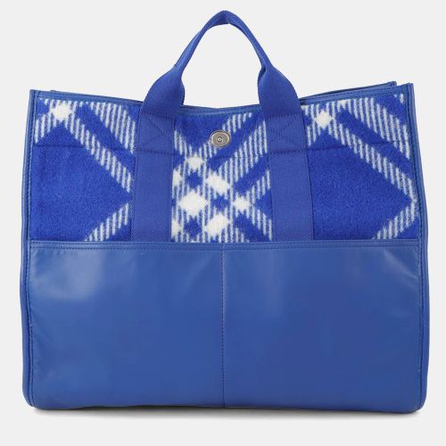 Burberry Check Blue Wool Leather Shopper Tote Bag - Burberry - Modalova