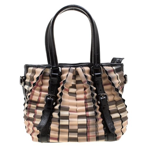 Burberry Black/Beige Nova Check PVC and Patent Leather Cartridge Pleat Tote - Burberry - Modalova