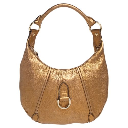 Burberry Metallic Gold Grained Leather Hobo - Burberry - Modalova