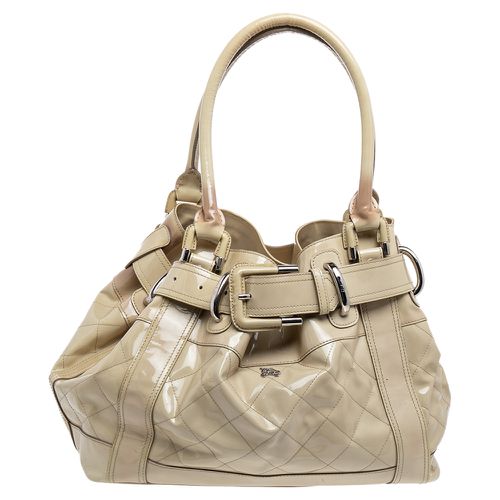 Burberry Cream Quilted Patent Leather Beaton Tote - Burberry - Modalova