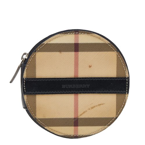 Burberry Beige-Black House Check PVC And Leather Round Coin Pouch - Burberry - Modalova