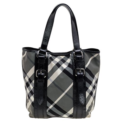 Burberry Black Beat Check Nylon And Patent Leather Lowry Tote - Burberry - Modalova