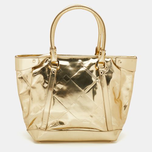 Burberry Metallic Gold Beat Check Mirror Patent Leather Ember Tote - Burberry - Modalova