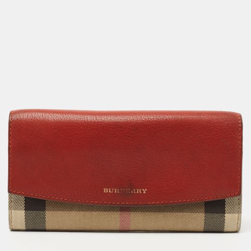 Burberry Brick Brown/Beige House Check Canvas and Leather Flap Continental Wallet - Burberry - Modalova