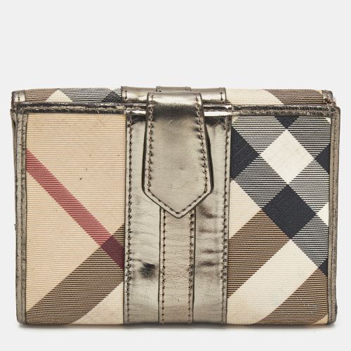 Burberry Metallic/Beige Housecheck PVC and Patent Leather French Wallet - Burberry - Modalova