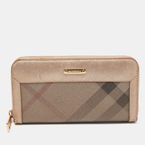 Burberry Metallic Beige Nova Check Coated Canvas Zip Around Wallet - Burberry - Modalova