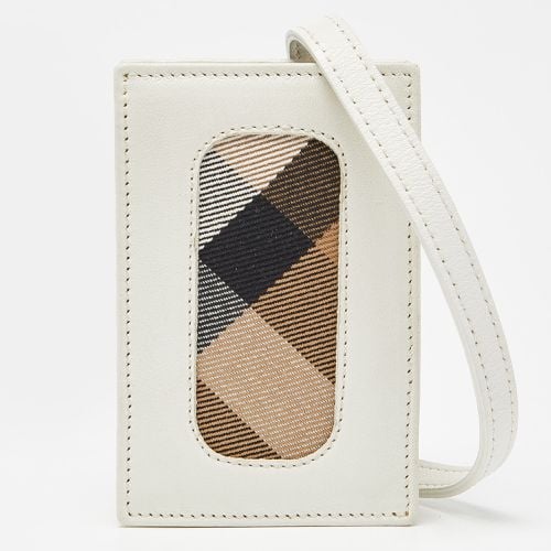 Burberry White Leather and Check Canvas Card Holder with Strap - Burberry - Modalova