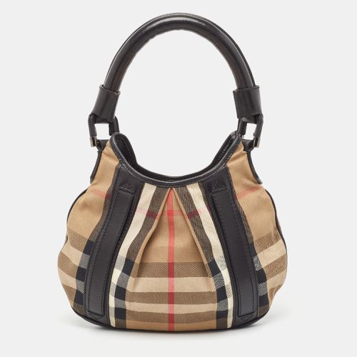 Burberry Black/Beige House Check Canvas and Leather Phoebe Hobo - Burberry - Modalova