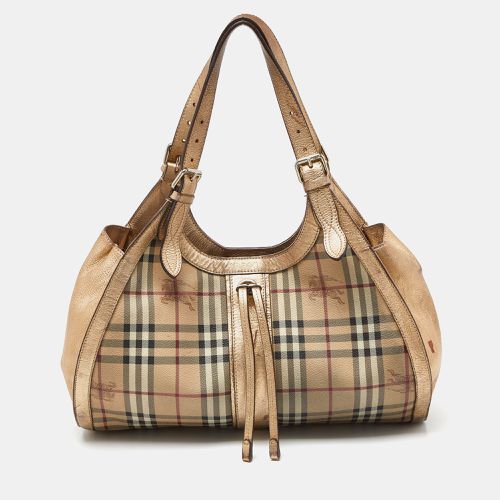 Burberry Beige/Gold Haymarket Check PVC and Leather Hobo - Burberry - Modalova