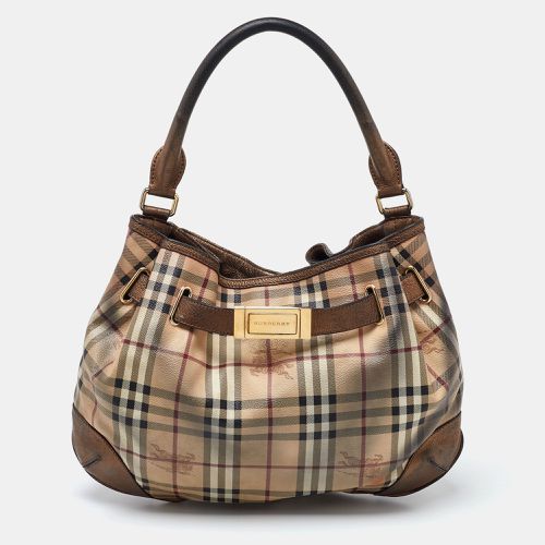 Burberry Bronze/Beige Haymarket Check PVC and Leather Medium Willenmore Hobo - Burberry - Modalova