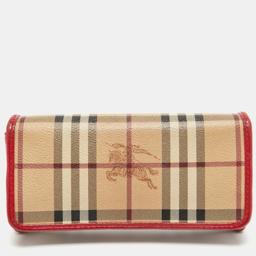 Burberry Red/Beige House Check Coated Canvas and Patent Leather Flap Continental Wallet - Burberry - Modalova