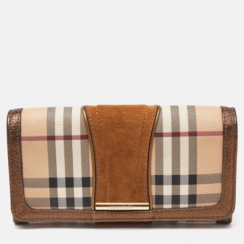 Burberry Beige/Metallic Nova Check PVC,Leather and Suede Flap Continental Wallet - Burberry - Modalova