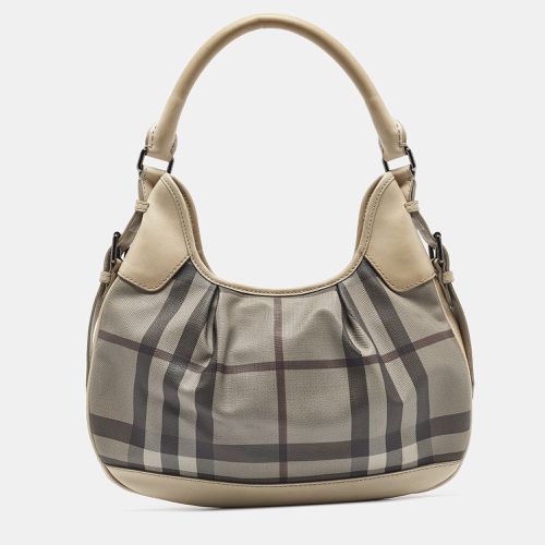 Burberry Light Beige Smoked Check Coated Canvas and Leather Small Brooklyn Hobo - Burberry - Modalova