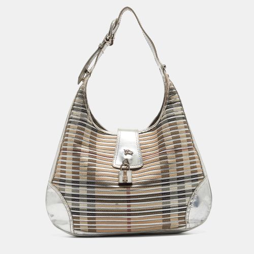 Burberry Silver/Beige House Check Coated Canvas and Patent Leather Brooke Hobo - Burberry - Modalova